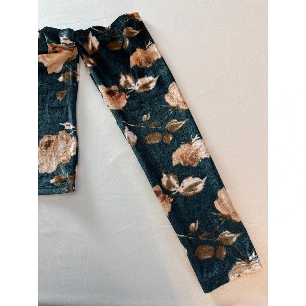 rue21 Womens Large Teal Velvet Floral Off Shoulder Bell Sleeve Crop Top NWT